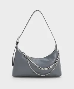 Сумка-хобо Atwood с эффектом мятой ткани и цепочкой Charles & Keith, цвет Grey