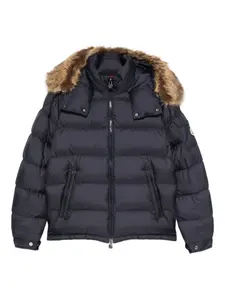 Стеганая куртка с отделкой из меха MONCLER, синий