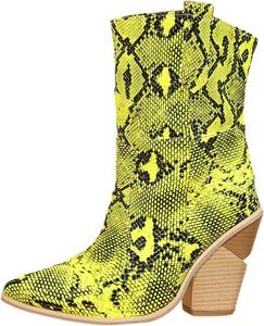 Женские ботильоны Bellirala на танкетке с узором кожи змеи, массивный высокий каблук, ковбойские сапоги в западном стиле, принт под змею, Green