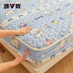 Yalu Простыня на резинке 90х200 см, комплект из 2 предметов (простыня + наволочка), молочно-голубой цвет с рисунком щенка, плюш