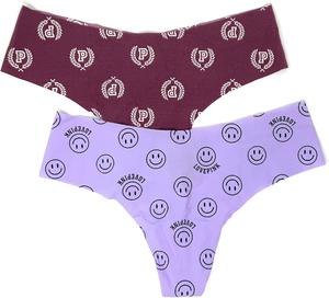 Victoria's Secret Pink трусики-стринги No-Show, набор из 2 штук, Purple Smiles/ Maroon Crest