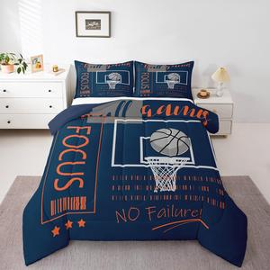 Erosebridal Комплект постельного белья баскетбольной тематики для детей с одеялом в оранжево-синей гамме и наволочкой, Orange Blue