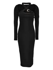 Платье в рубчик с перекрестным вырезом Versace Jeans Couture, черный