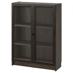 Книжный шкаф с дверцами BILLY/OXBERG IKEA, 80x30x106 см, цвет dark brown oak effect