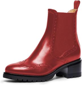 Женские ботинки FOWT с круглым носком и крылышками, эластичные челси, на низком устойчивом каблуке, удобные модные ежедневные ботильоны, размеры 4-16 США, Red