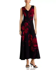 Платье без рукавов с асимметричным подолом Misook, красный