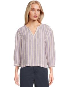 Рубашка L.L.Bean Premium Washable Linen Shirt Split-Neck Stripe, цвет Arctic Violet Stripe