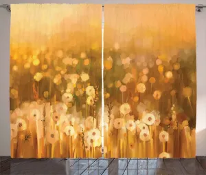 Штора ABAKUHAUS Одуванчик в деревенском стиле, винтажный весенний закат, универсальная ленточная штора для гостиной с петлями и крючками, 280 x 225 см, светло-оранжевый, зеленый, коричневый Abakuhaus