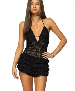 Женский кружевной комбинезон Lanney с рюшами Edikted, черный