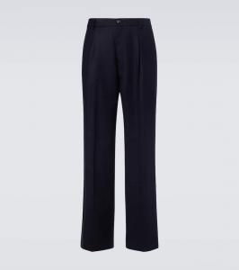 Широкие брюки из шерстяного фланели Dries Van Noten, Navy