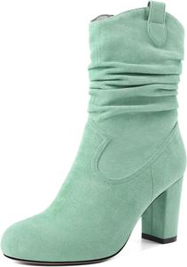 Женские ботильоны Zamikoo с круглым носком, на массивном каблуке, короткие, с удобной посадкой, модные комфортные ботинки на каблуке 3,5 дюйма, Mint-Green