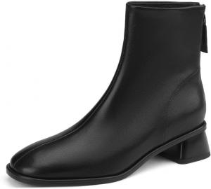 Женские ботинки TinaCus ручной работы из мягкой кожи с квадратным носком, блок-каблуком и молнией сзади, ботильоны типа Челси, Black