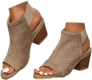 Женские ботильоны SACFOF с открытым носком, летние сандалии на низком грубом каблуке, с вырезами и ремешком на щиколотке, вестерн-стиль, Grey