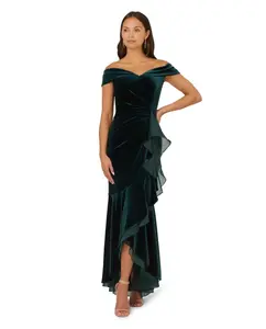 Бархатное платье с оборками и асимметричной юбкой Adrianna Papell, зеленый