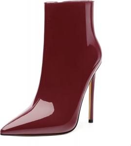 Женские ботильоны FOGEENA с заостренным носком, высоким каблуком-кубиком, из лакированной кожи, с боковой молнией, каблук 12 см, короткие ботинки, сексуальные, для свадьбы, свиданий и работы, осенние туфли, Burgundy