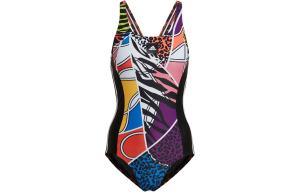 Слитный купальник женский оранжевый/черный/белый Adidas