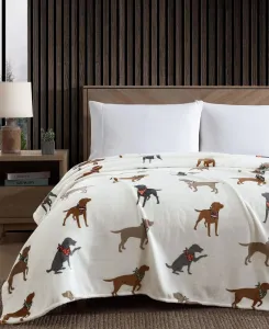 Плед из ультрамягкого плюша с флисовой подкладкой «Собаки в шарфах», размер «Кинг Джелонг» Eddie Bauer, белый/серый/бежевый