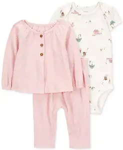 Кардиган для девочек, боди с принтом "сарай" и штаны, комплект из 3 предметов Carter's, розовый