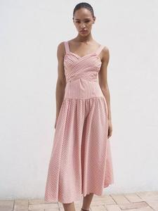 Платье Penelope с полосками и перекрестным вырезом Mango, Pink