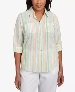 Топ Petite Rise & Shine Sunny Stripes с застежкой на пуговицы Alfred Dunner, мультиколор