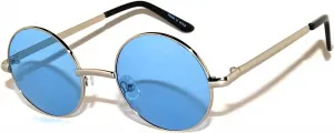 12 круглых ретро-винтажных солнцезащитных очков с металлической оправой, цветными и зеркальными линзами, большими и маленькими линзами, 43mm Silver/Blue