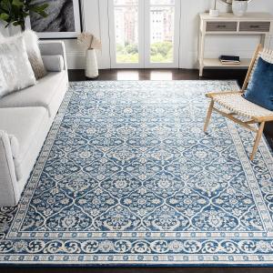 Ковер SAFAVIEH, 275 x 366 см, Brentwood Collection - Navy & Light Grey, Oriental Damask Trellis Design, без линьки и простой в уходе, идеален для помещений с высокой проходимостью в гостиной, спальне (BNT870M)
