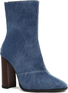 Женские ботинки на шнуровке Alyaafifa с высокими каблуками, закругленным носком и молнией, 4-дюймовый массивный каблук, замшевая кожа, элегантные короткие ботильоны для вечеринок и мероприятий, Denim Blue - Two Tone