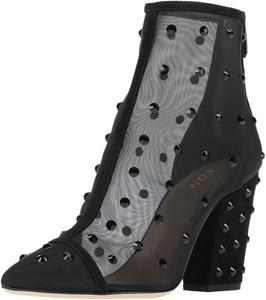 Женские ботильоны YDN с молнией, заклепками и кристаллами, с массивным каблуком, закрытым заостренным носком и сеткой, офисные и праздничные туфли, размеры 4-16 US, Black