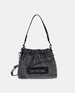 Сумка-ведро с двойной ручкой, заклепками и магнитной застежкой на кнопку Love Moschino, черный