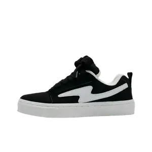 JimiXiong Низкие скейтерские кроссовки унисекс черно-белые молния черный ремешок, цвет Black White Lightning (Black Shoe Strap)