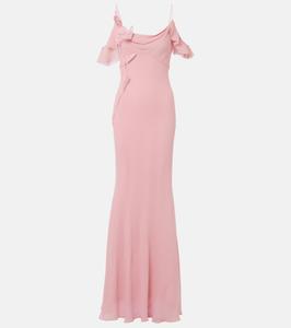 Платье из жоржета с цветочной аппликацией Self-Portrait, розовый