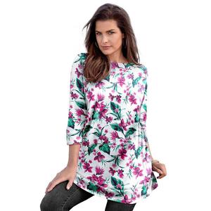 Женская туника больших размеров с вырезом «лодочкой» и боковыми разрезами Roaman's, цвет White Tropical Orchid