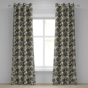 Шторы на люверсах из листьев монстеры от ABAKUHAUS, ботанический узор Алоха с современным геометрическим рисунком, декоративные двухпанельные шторы, 280 x 225 см, цвет коксовый серый и хаки Abakuhaus