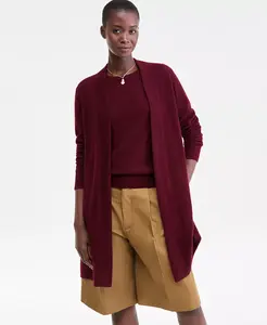 Миниатюрная кашемировая накидка с длинными рукавами и открытым передом Charter Club, красный