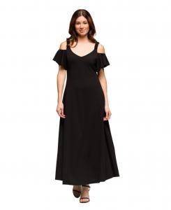Женское длинное платье А-силуэта с открытыми плечами и оборками на рукавах 24seven Comfort Apparel, Black