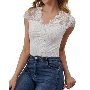 Женская блузка с кружевной отделкой и коротким рукавом Clearflower