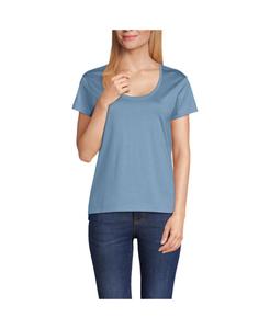 Женская футболка с коротким рукавом и вырезом-лодочкой из хлопка Supima, высокая Lands' End, Dusk sky
