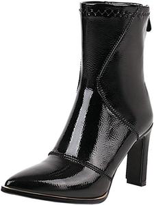 Женские ботильоны LUXMAX из лакированной кожи на высоком широком каблуке с короткой посадкой и молнией, Black