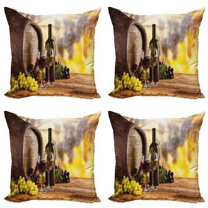 ABAKUHAUS Набор чехлов для подушек для вина (4 предмета), аромат красного и белого вина, современная двусторонняя цифровая печать, 45 см x 45 см, коричневый светло-зеленый желтый