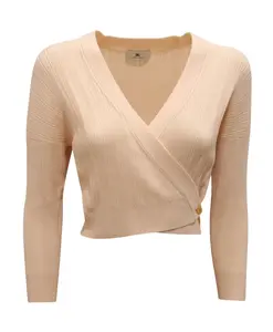 Вязаный топ Mk-69S-52E2 с V-образным вырезом Elisabetta Franchi, бежевый