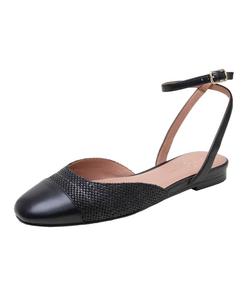 Балетки DELANEY женские с открытым носком и ремешком на щиколотке Linea Paolo, Black woven/nappa