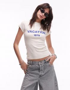 Футболка Topshop Jersey Vacation с принтом на каждый день желтого цвета