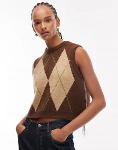 Пушистая трикотажная майка ASOS DESIGN с узором «ромбы» оливкового цвета