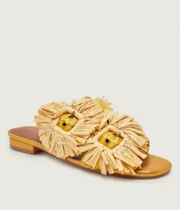 Плоские тапочки с пряжкой из рафии Kurt Geiger, желтый