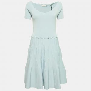 Мини-платье Sandro из эластичного трикотажа синего цвета