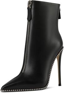Женские ботильоны YDN с заостренным носком, украшенные заклепками, на высоком каблуке-стилетто, стильные с двойной молнией, обувь для клуба и вечеринок, размеры 4-15 US, Black