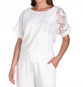 Топ плетеный с листовым принтом в цвете слоновая кость Frank Lyman