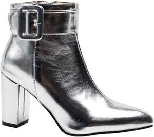 Женские сексуальные блестящие ботильоны с острым носком, массивным высоким каблуком, металлические, с боковой молнией, модной квадратной пряжкой, без шнуровки, с противоскользящим каблуком-блоком, для вечеринки и платья BHDJK, Silver