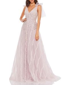 Платье А-силуэта с V-образным вырезом и украшением Mac Duggal, цвет Light Pink