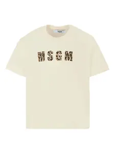 Футболка с логотипом и леопардовым принтом MSGM Kids, белый